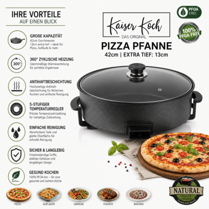 Kaiser Koch Elektrische Pizza Pfanne – 42cm | Extra Tief: 13cm | PFOA-Frei